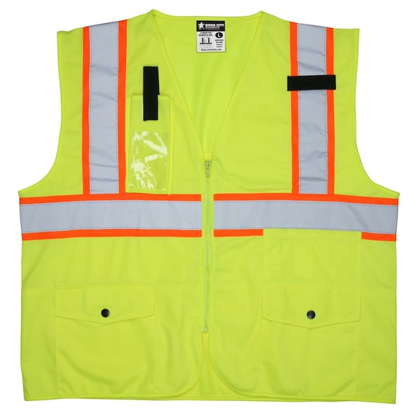 Mcr Safety Polyester, Zipper Closure, 6 Outside Pockets, Lime, Size L SURVCL2PLL - main